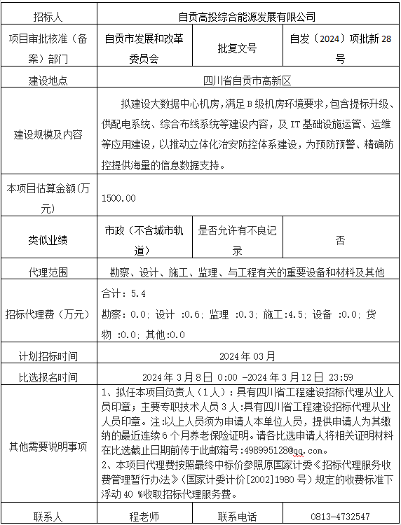 智慧高新—信息化設施建設項目（大數據中心建設項目三期）招標代理機構比選公告